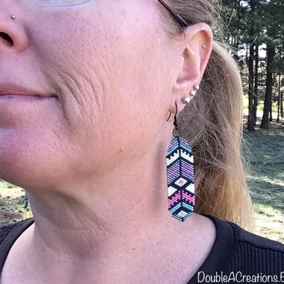 Southwest Feathers Beaded Earrings, New, Handmade by Me - Picture 8 of 10